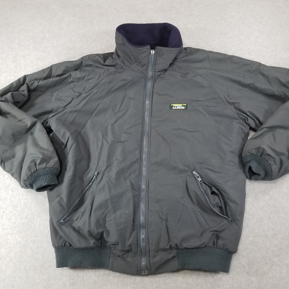 L.L. Bean Warm-up Jacket Mens Large Tall Gray Fleece Lined Made USA Distressed - Picture 1 of 15